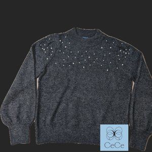 CeCe Gray Sweater with Pearl Embellishments M
